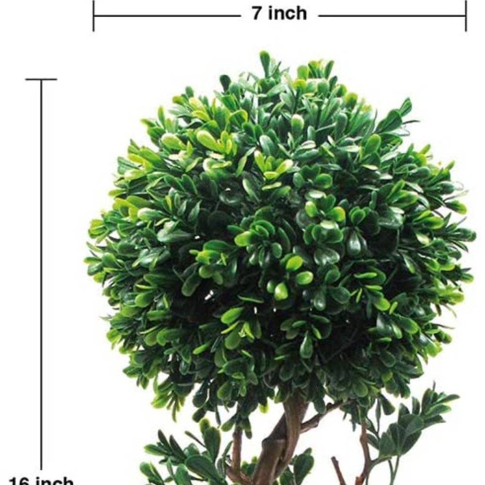 Green Faux 16” Topiary Tree in Pot - Picture 3 of 7